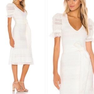 Tularosa White Midi Dress with Puff Sleeves